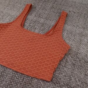Timing Textured Honeycomb Crop Top Womens Small Burnt Orange Square Neck